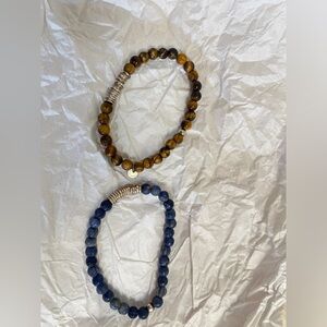 2 lot of Tateossian Aqua Beaded Bracelet with Silver Detailing blue brown